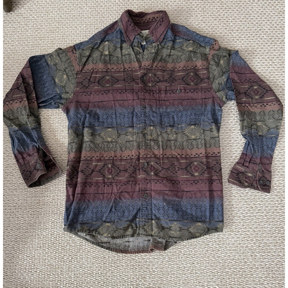 Men's Vintage Cabelas Aztec Print Flannel Shirt. Medium. Y2K